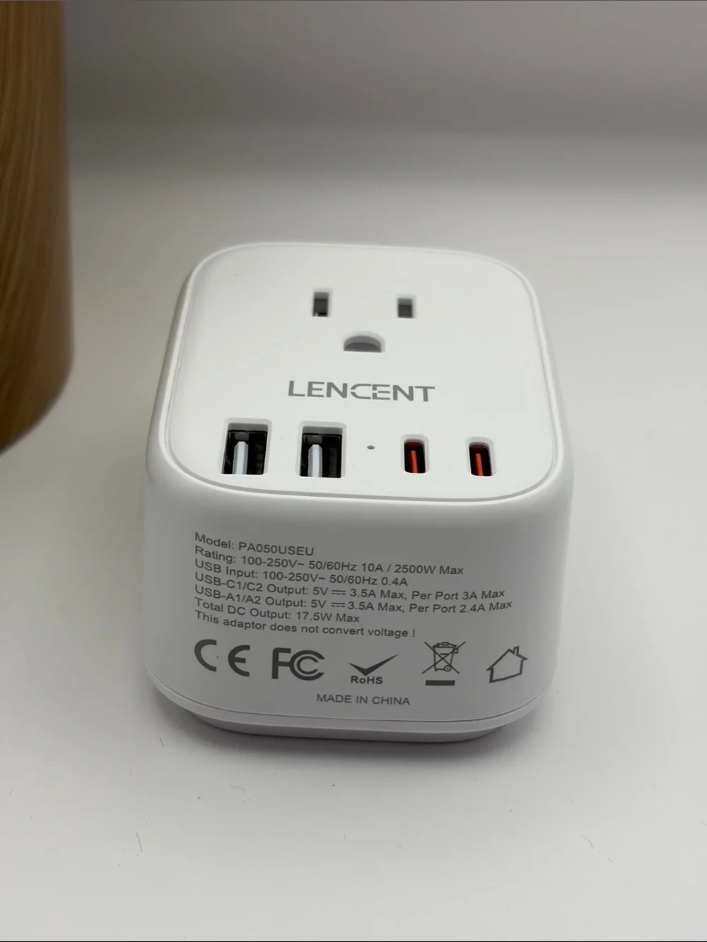 Lencent Foldable Dual USB European Travel Plug Power Adapter, PA050USEU